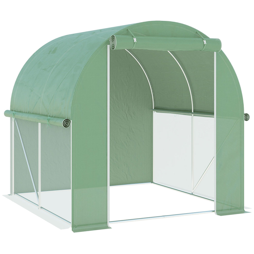 6' x 6' x 6' Tunnel Greenhouse, Outdoor Walk-In Hot House with Roll-up Plastic Cover and Zippered Door, Steel Frame, Green