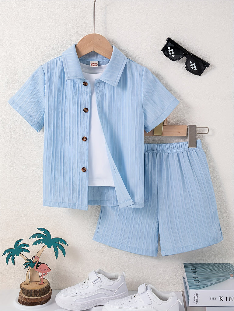 2pcs Comfy Boys' Short Sleeve Shirt & Shorts Set - Perfect for Summer Casual Wear