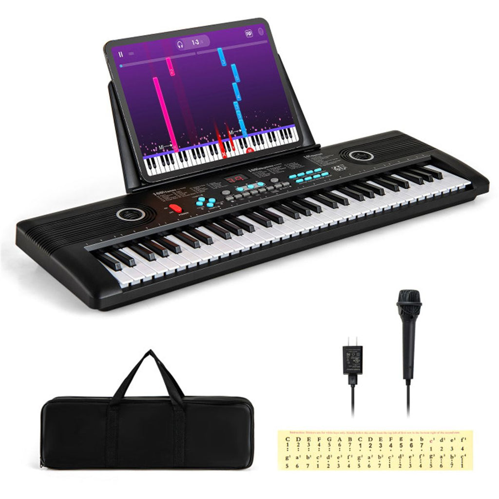 61-Key Portable Electric Keyboard for Beginners, 58.42×17.78×5.08 cm Digital Piano with 100 Rhythms/Timbres & Full Accessory Kit, Black