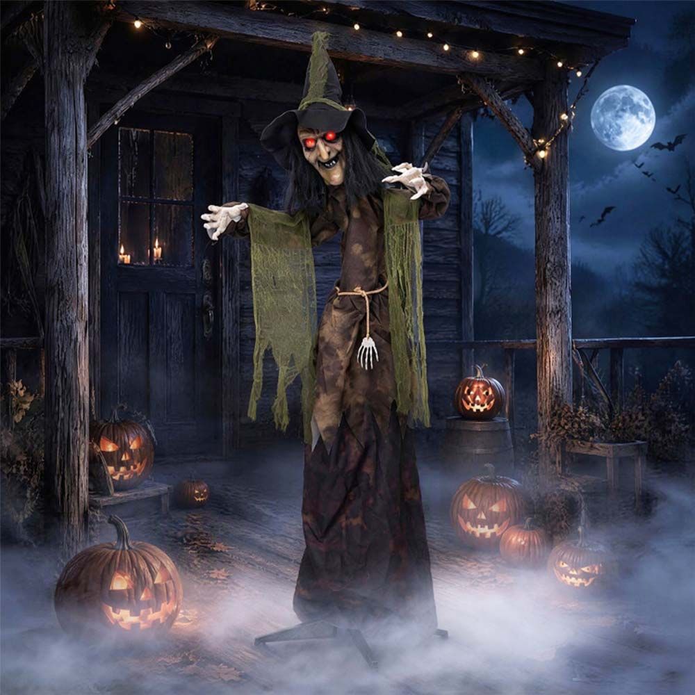 6.2 Ft. Halloween Animated Witch Decoration with Red Glowing Eyes