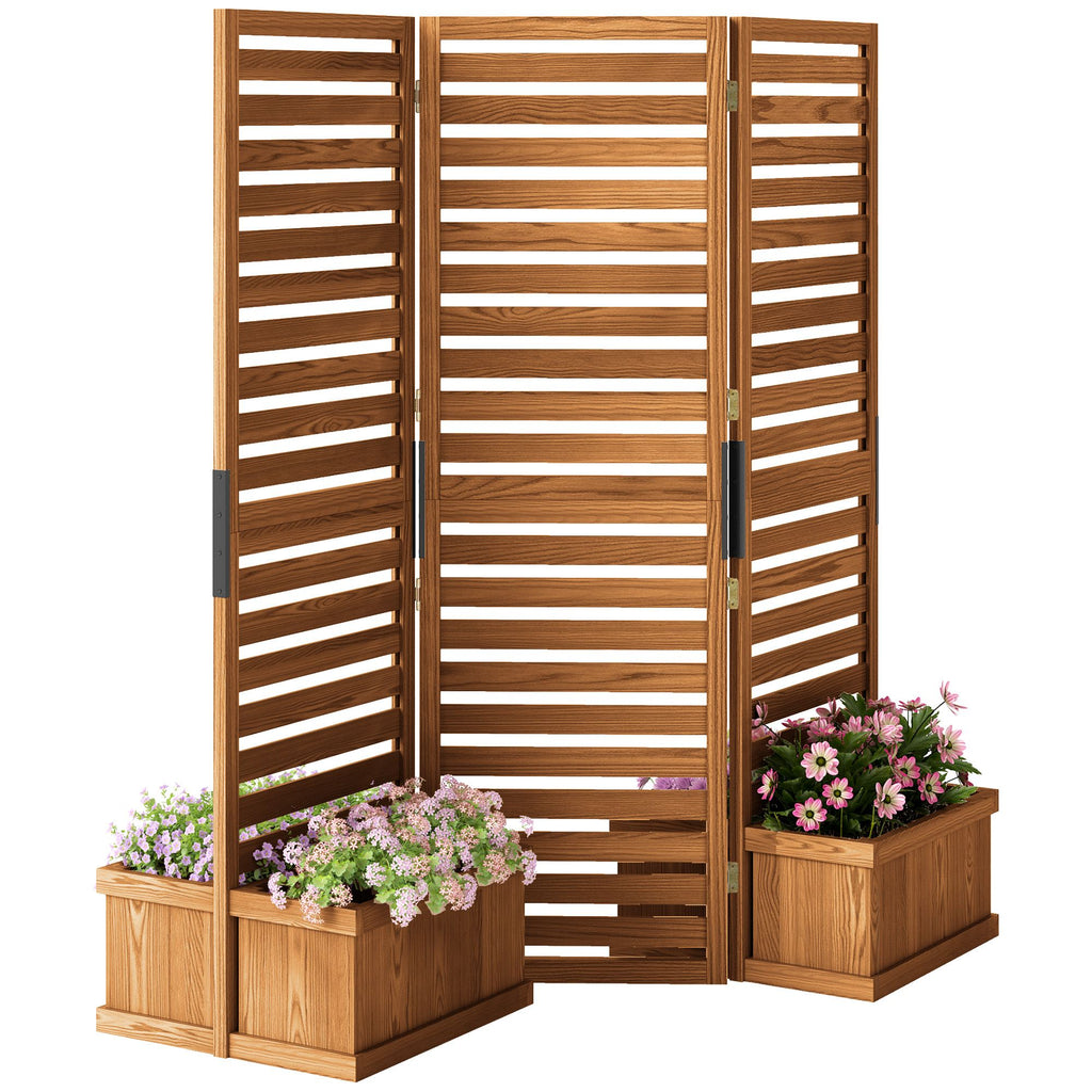 62.5" x 19" x 66" Wood Panel Trellis w/ 4 Planter Box Raised Bed for Garden Natural Wood