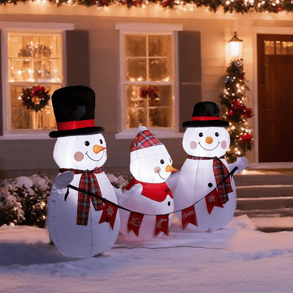 6.2FT Lighted Christmas Inflatable Decoration, Inflatable Snowman Family with Bunting, Funny Blow Up Yard Decorations with Built-in LED Lights for Holiday Party Front Yard Lawn Garden Decor