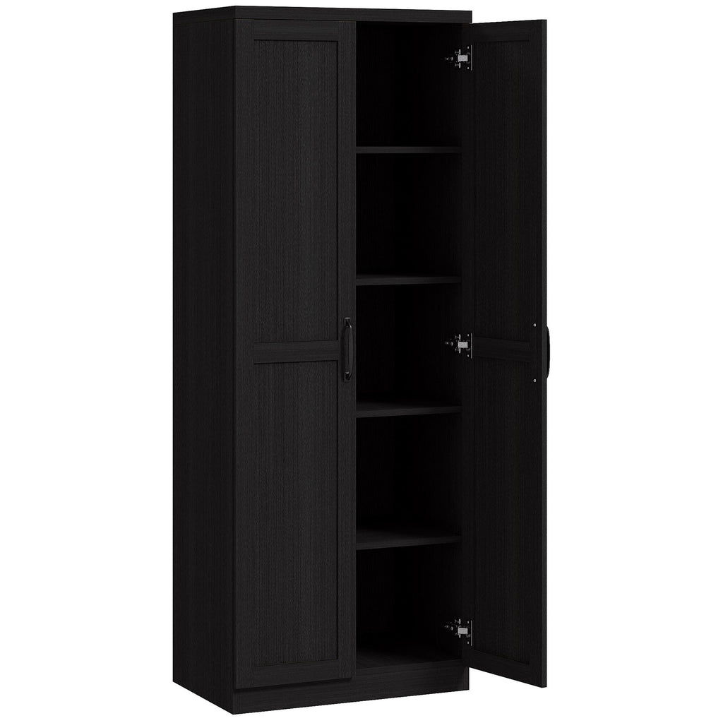 63" 2-Door Kitchen Pantry, Freestanding Cabinet with 2 Adjustable Shelves for Dining Room, Cinnamon Black Wood Grain