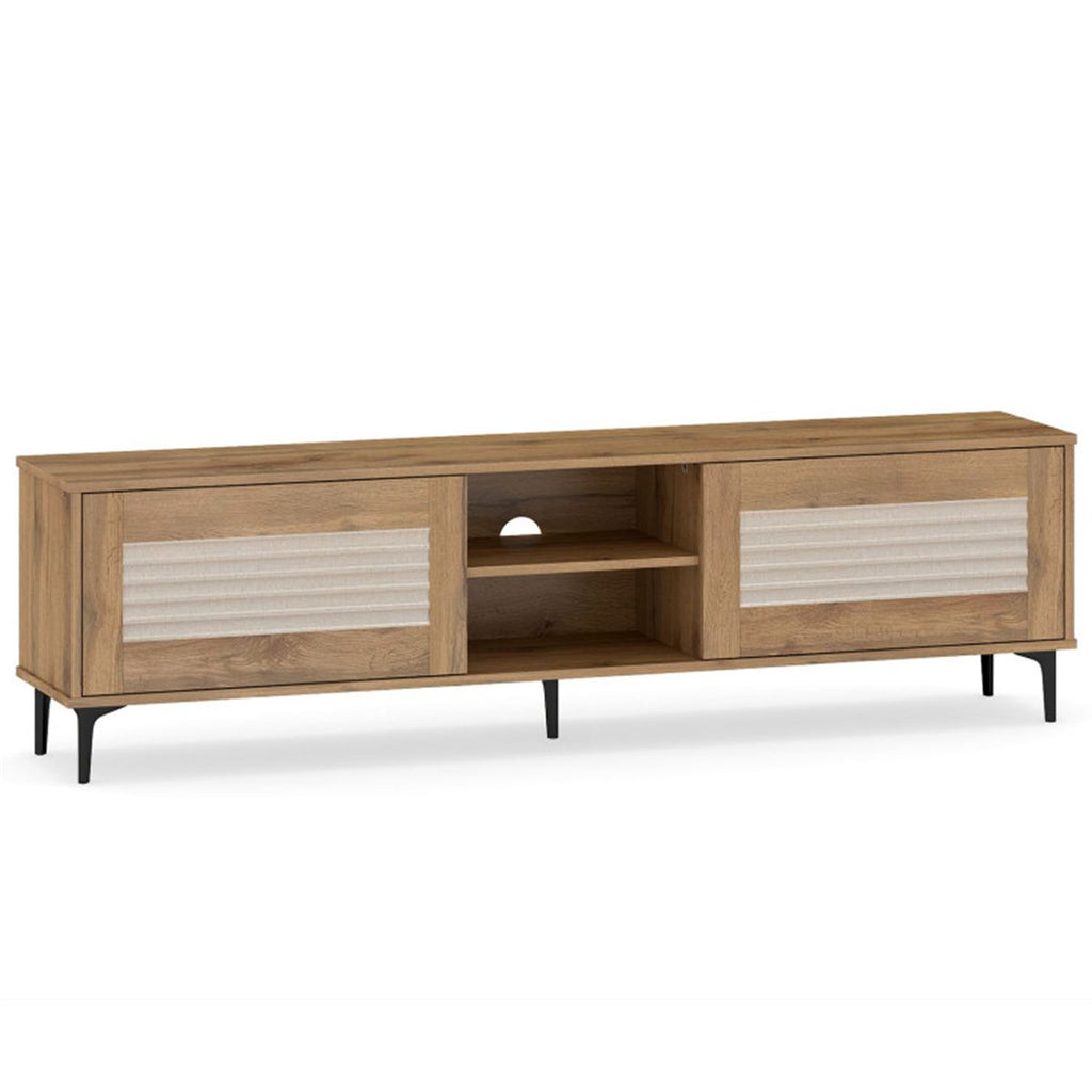 63" Entertainment Center with Open Shelves, 5 Metal Legs Cable Management TV Console