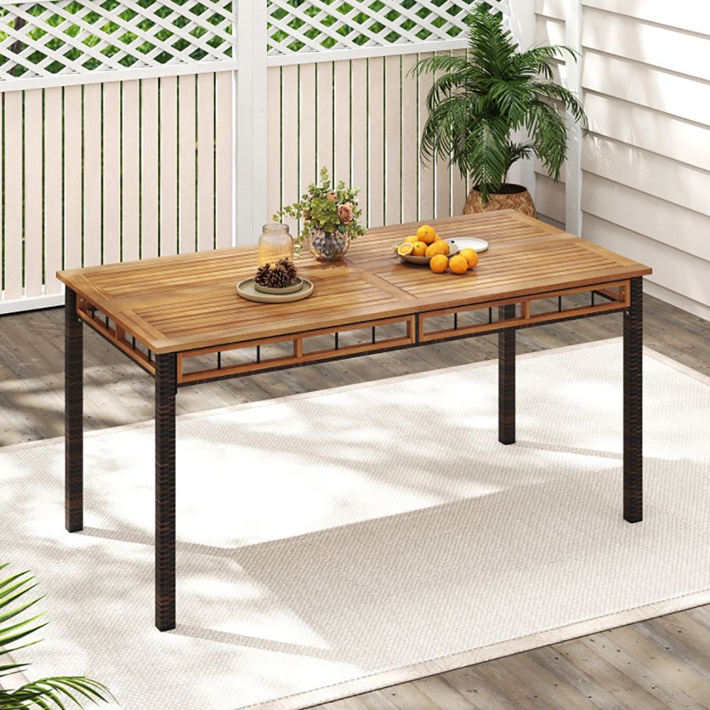 63" Outdoor Dining Table with Acacia Wood Slatted Tabletop
