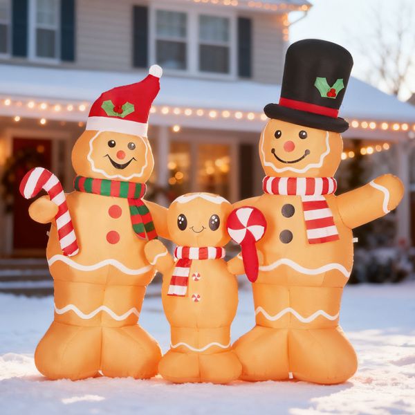 6.3FT Lighted Christmas Inflatable Decoration, Inflatable Gingerbread Man Family, Funny Blow Up Yard Decorations with Built-in LED Lights for Holiday Party Front Yard Lawn Garden Decor