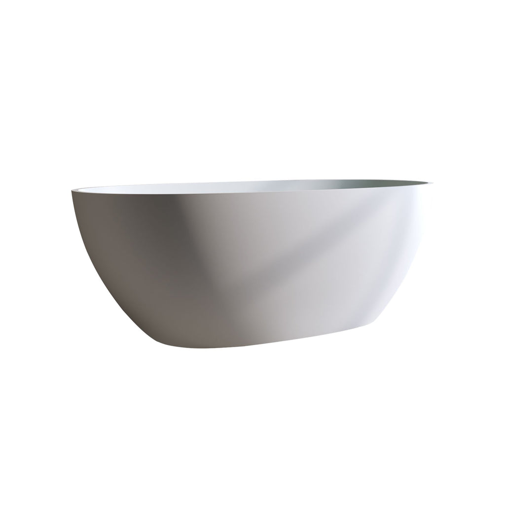 63″Solid Surface Matte Tub, Solid Surface Soaking Tub, Stone Resin Freestanding Bathtub, Thick Edge Stand Alone Tubs with Overflow, Pop-up Drain, Matte White (Oval)