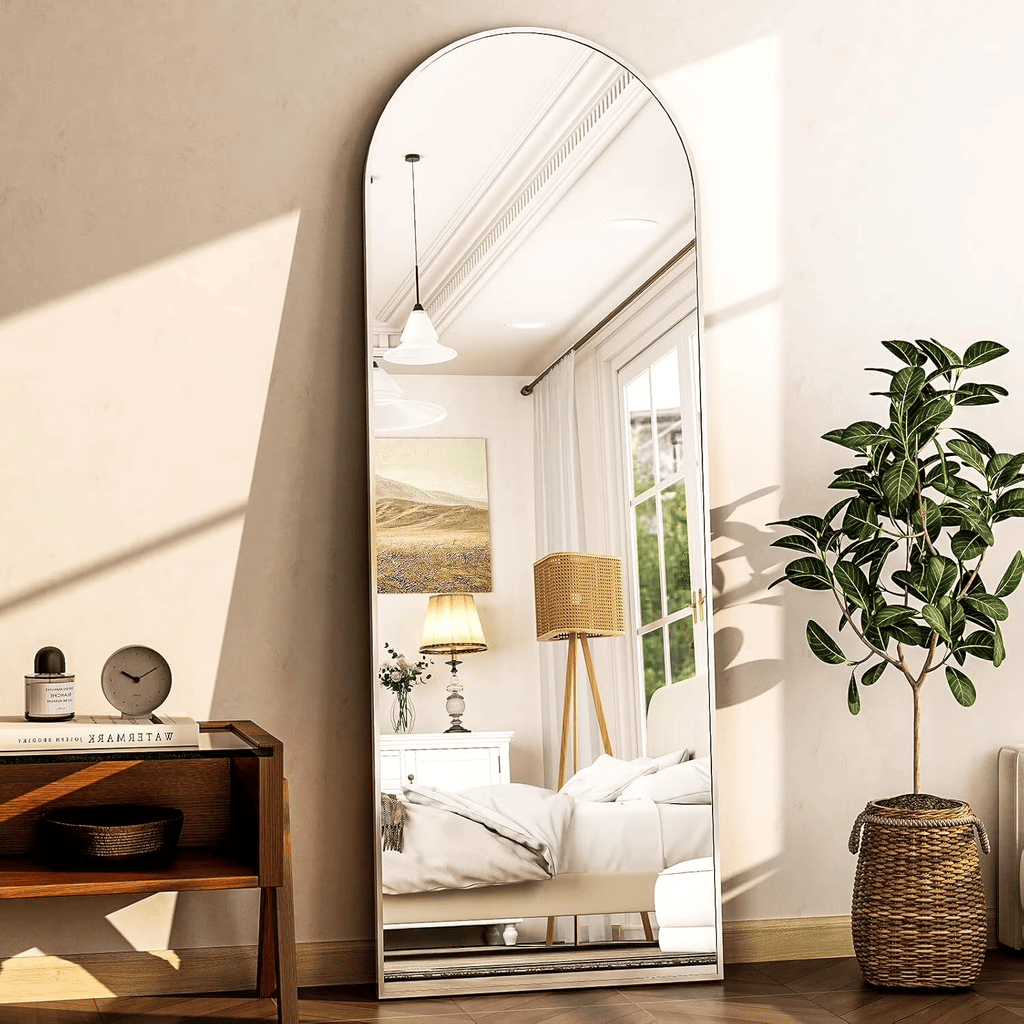 64"x21" Arched Full Length Mirror Freestading Full Body Floor Mirror, Silver