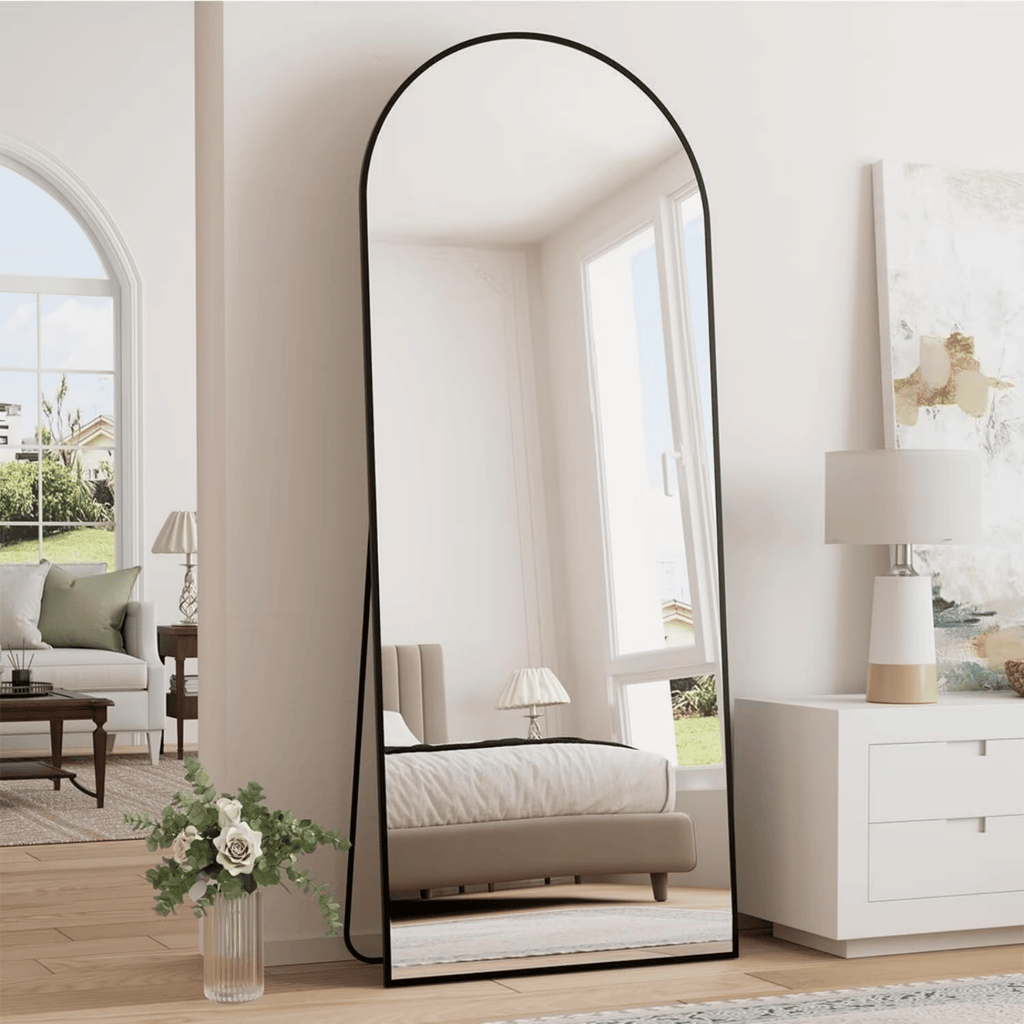 64"x21" Arched Full Length Mirror Freestanding Full Body Floor Mirror, Black