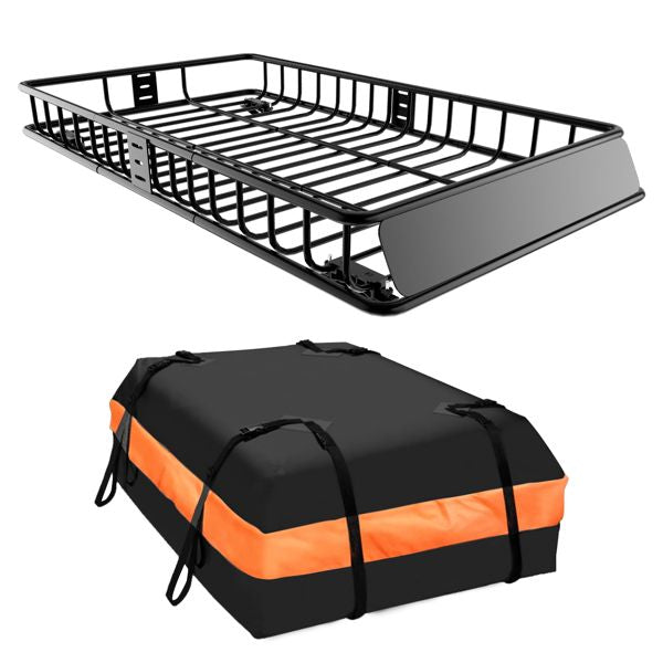 64"x39"x6" Roof Rack,Heavy Duty Rooftop Cargo Carrier,Roof Basket with Waterproof Bag,Elastic Net with Attachment Hooks,Ratchet Strap,Universal Roof Rack Fits for SUV Truck,260lbs Capacity
