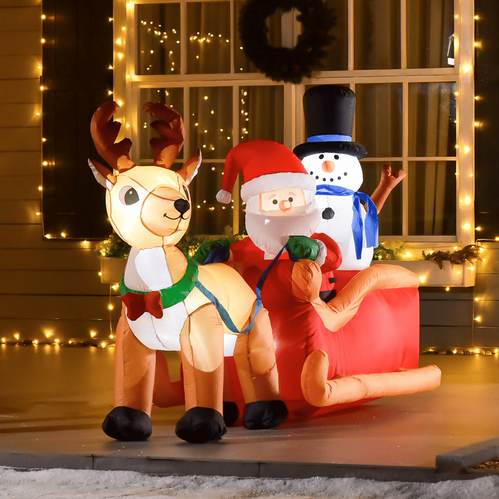 6.5 ft Christmas Inflatable with Santa Claus on Sleigh, Reindeer and Snowman, LED Lights, Polyester, 78.75 in Long,forYardDecor