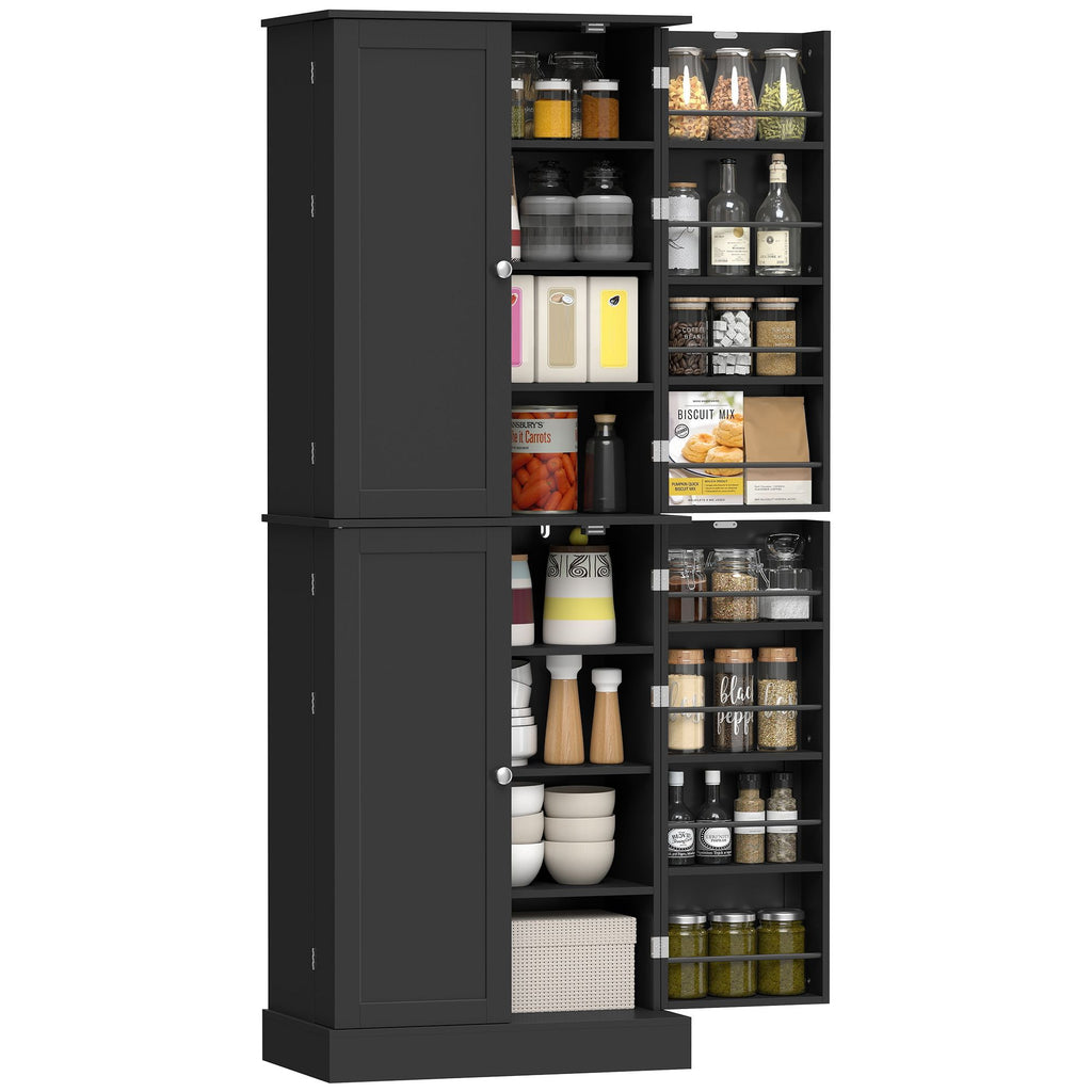 65" Kitchen Cabinet, Kitchen Pantry Cabinet with 4 Doors and 16 Door Shelves for Dining Room, Black