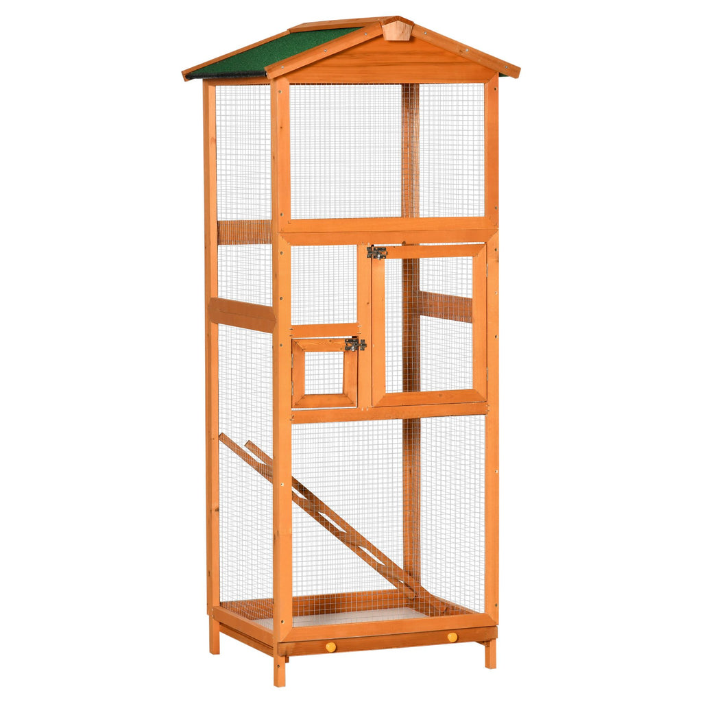 65 Large Wooden Bird Cage Outdoor Aviary with Tray 2 Doors Orange