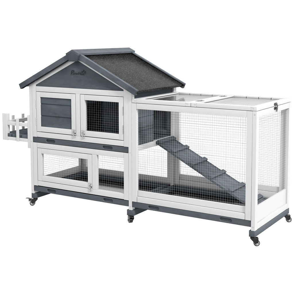 65" Luxury Wooden Rabbit Hutch, Spacious Playpen, Openable Roof, Storage, Ideal for Rabbits & Small Animals, Gray