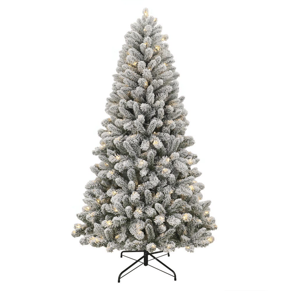 6.5' Pre-Lit Frisco Pine Snow-Flocked Green Artificial Christmas Tree with 250 Color-Changing LED Lights and Stand