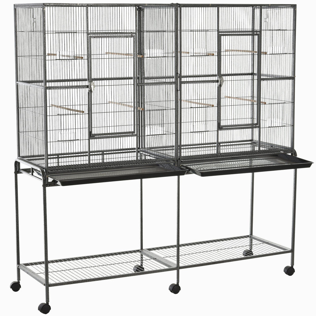65"L Large Rolling Metal Bird Cage Bird House with Detachable Rolling Stand