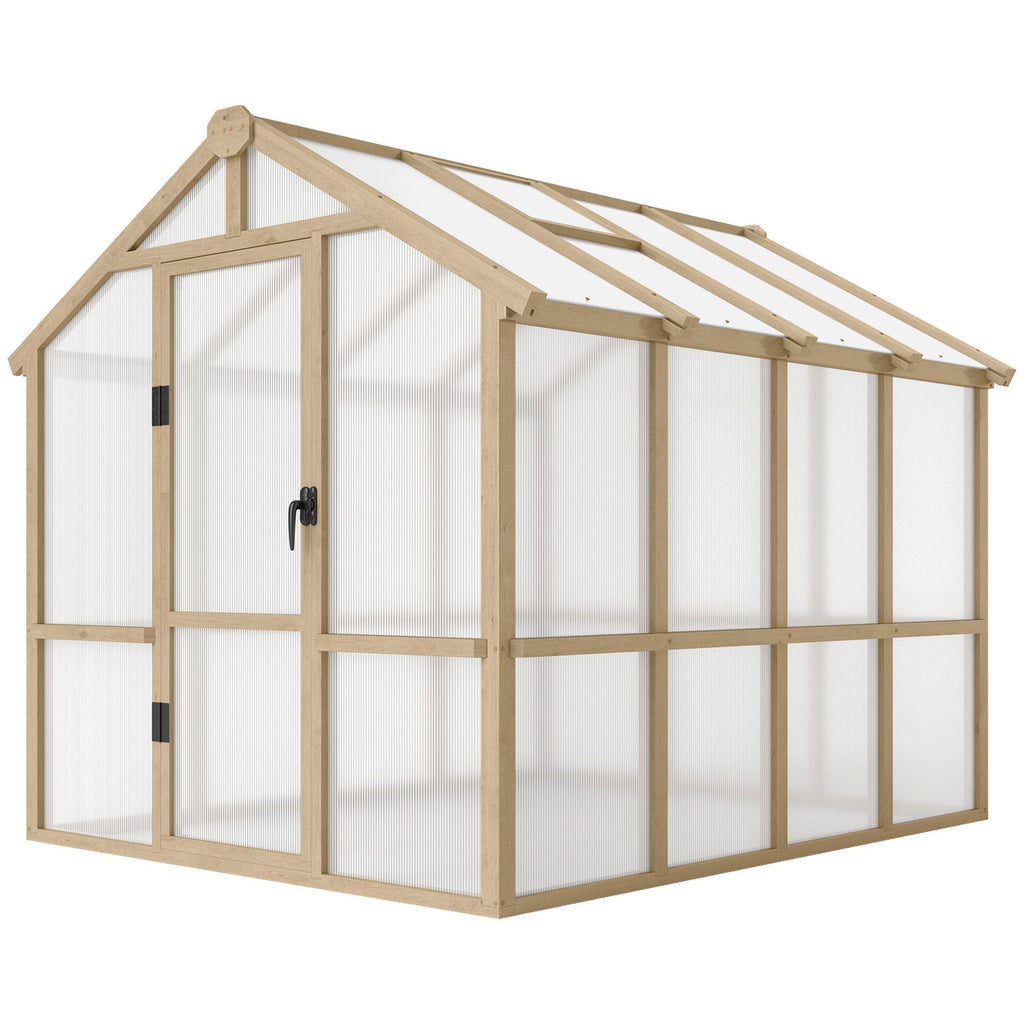 6.6 x 8 FT Polycarbonate Greenhouse Wooden Walk-in Greenhouse Kit with Thickened Panels, Roof Vent and Lockable Door