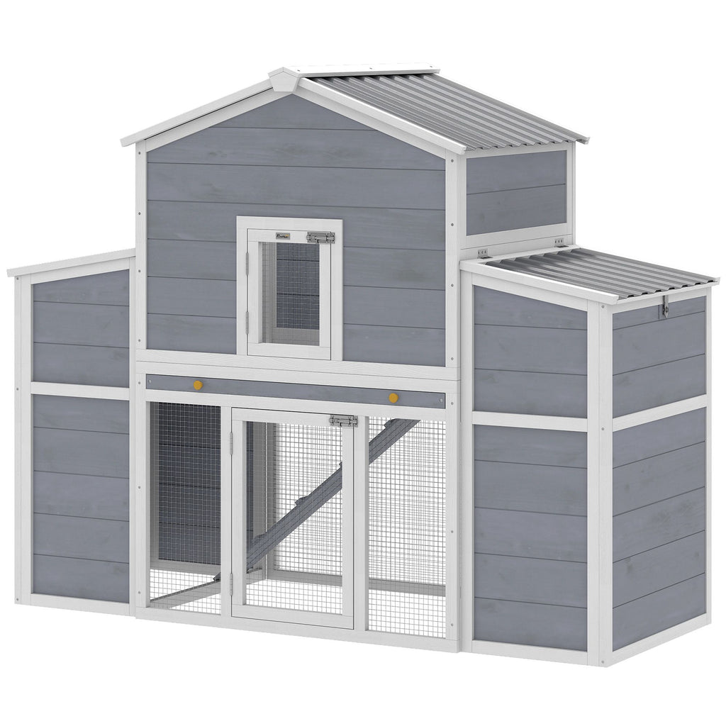 66.5" Large Chicken Coop, Wooden Chicken House with 2 Nesting Boxes, Sliding Tray & Ramp, for Backyard Farm