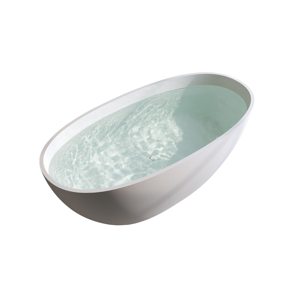 66.9″Solid Surface Matte Tub, Solid Surface Soaking Tub, Stone Resin Freestanding Bathtub, Thick Edge Stand Alone Tubs with Overflow, Pop-up Drain, Matte White (Oval)