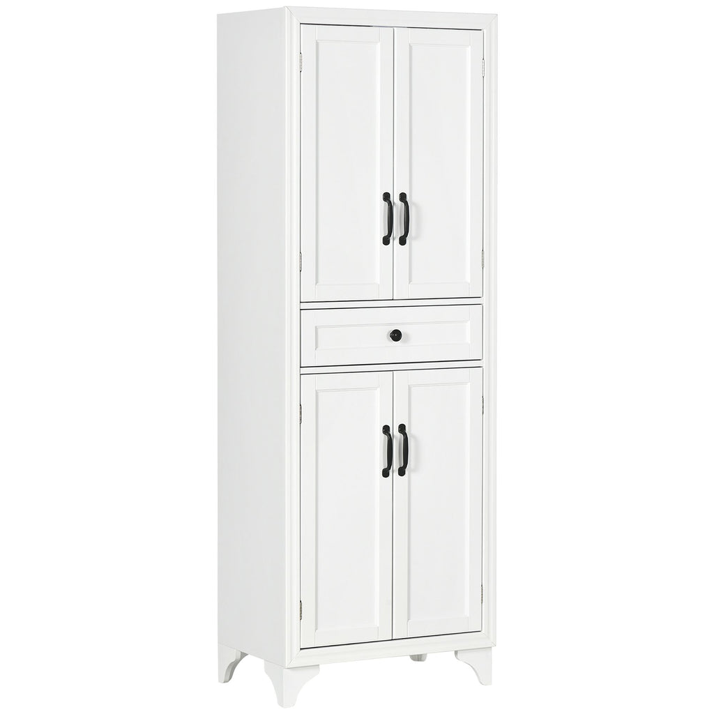 67" 4-Door Kitchen Pantry with Drawer and Adjustable Shelves, White
