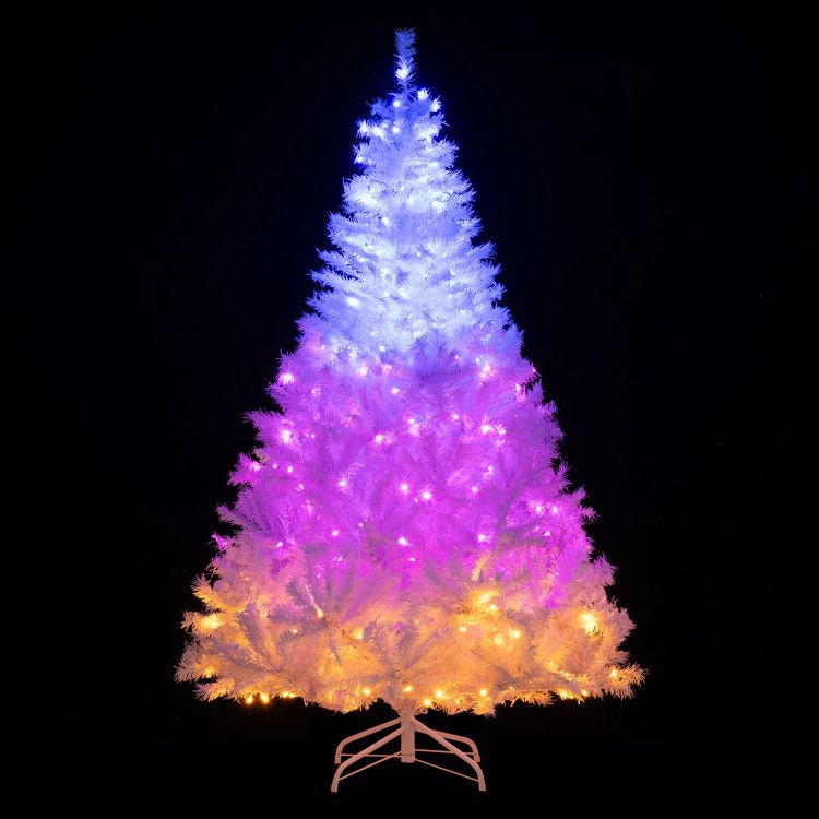 6/7 Feet Artificial Christmas Tree Hinged Pre-Lit Xmas Tree with 11 Lighting Modes