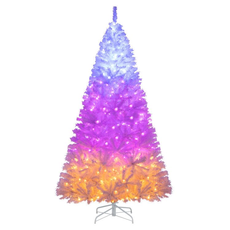 6/7 Feet Artificial Christmas Tree Hinged Pre-Lit Xmas Tree with 11 Lighting Modes