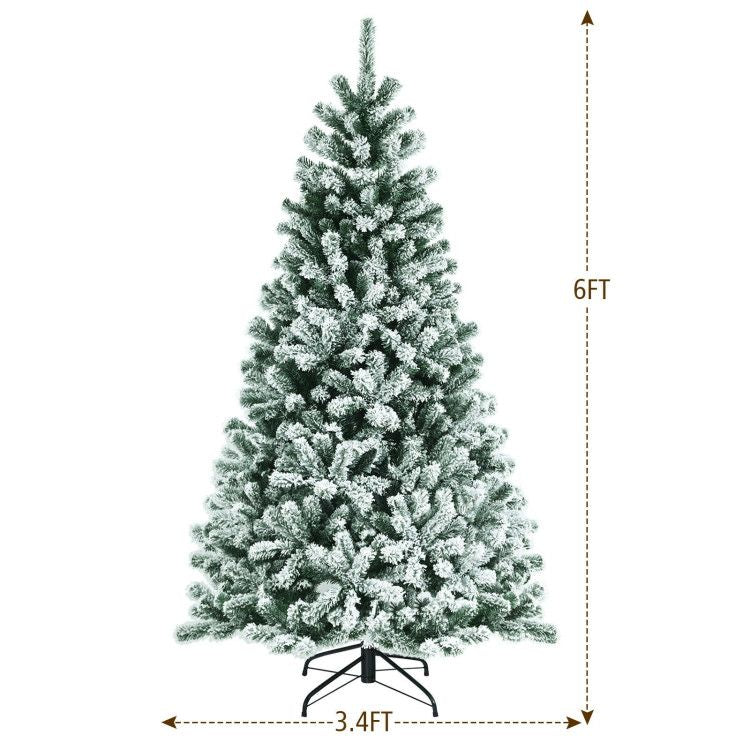 6/7 Feet Pre-lit Snow Flocked Christmas Tree with Metal Stand