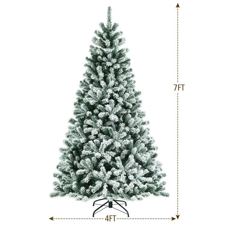 6/7 Feet Pre-lit Snow Flocked Christmas Tree with Metal Stand