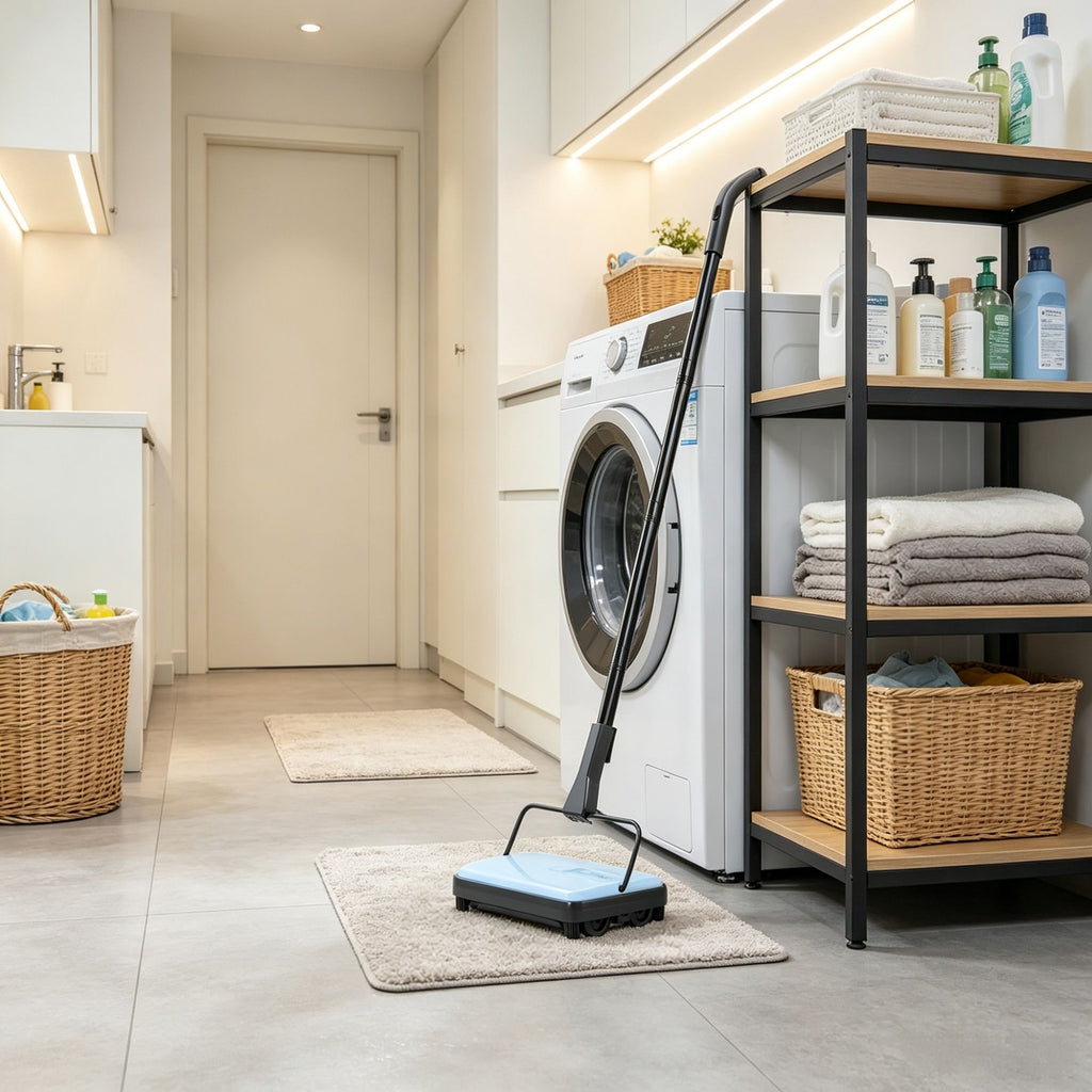 6.7" Manual Carpet Sweeper, Floor Sweeper with 300 ml Dustbin for Pet Hair & Home Office, Blue