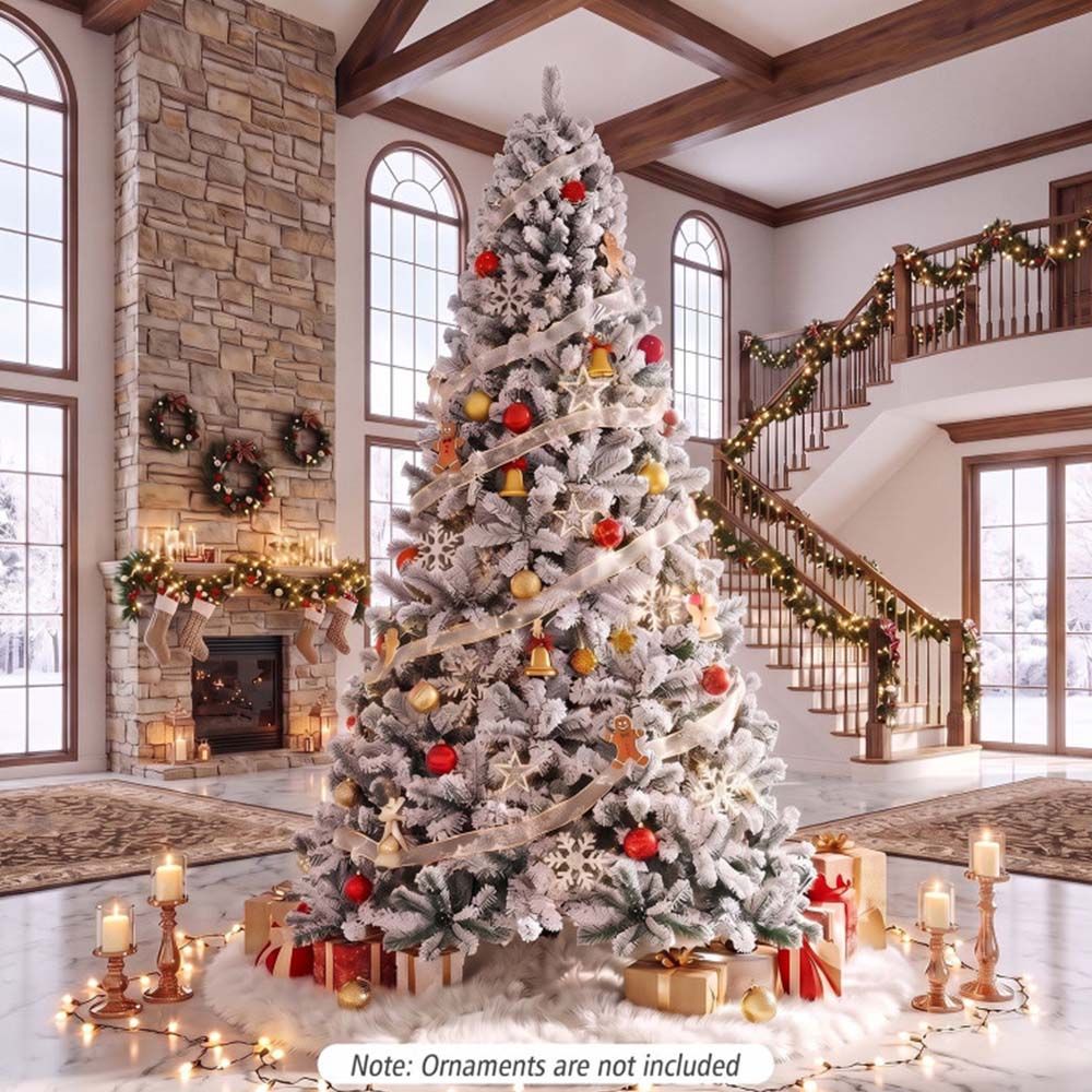 6/7.5/9 Feet Artificial Snow Flocked Hinged Christmas Tree with Metal Stand