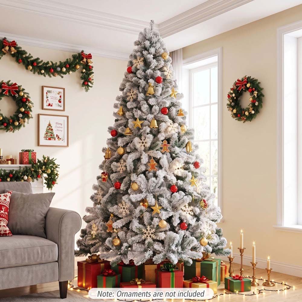 6/7.5/9 Feet Artificial Snow Flocked Hinged Christmas Tree with Metal Stand