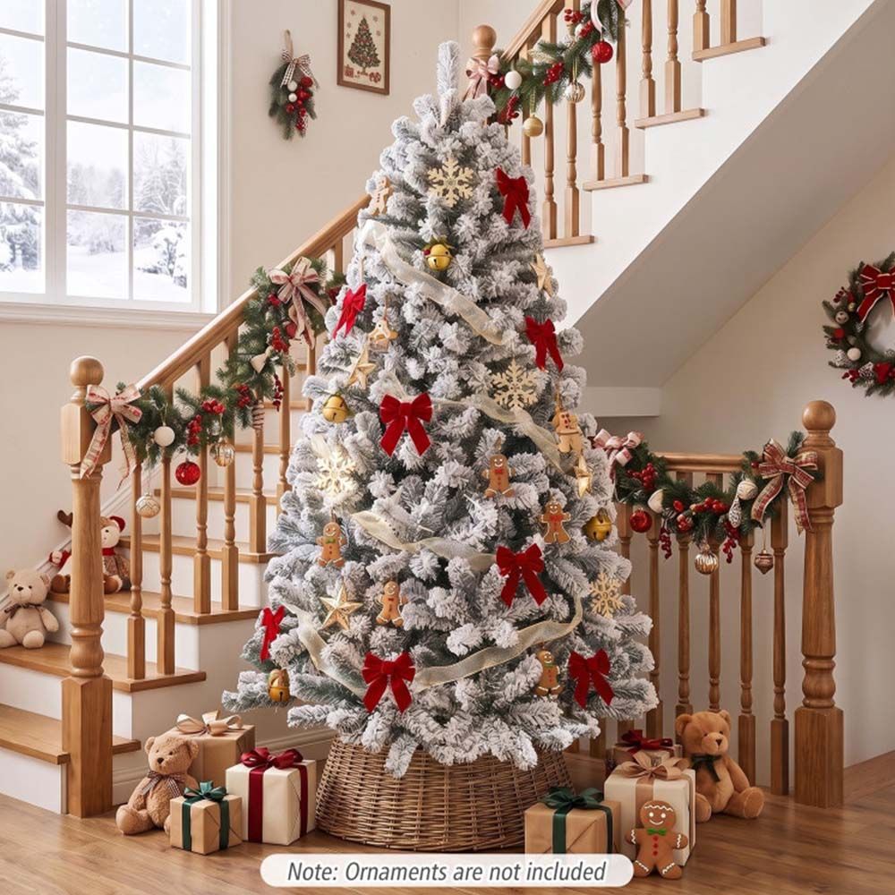 6/7.5/9 Feet Artificial Snow Flocked Hinged Christmas Tree with Metal Stand