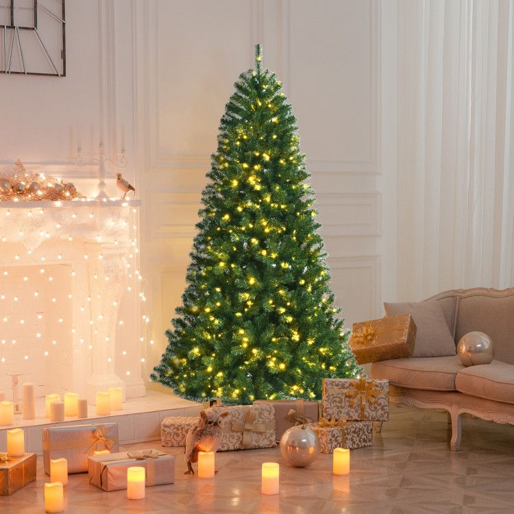 6/7/8 Feet Artificial Christmas Tree with Remote-controlled Color-changing LED Lights