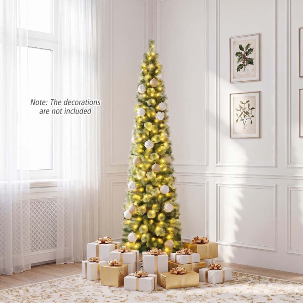 6/7/8 FT Pre-Lit Pencil Artificial Christmas Tree with 120/150/200 LED Warm White Lights and 8 Modes