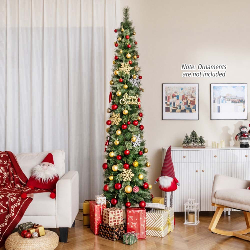 6/7/8 FT Pre-Lit Pencil Artificial Christmas Tree with 120/150/200 LED Warm White Lights and 8 Modes