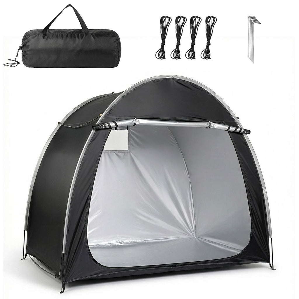 6.8x4.9FT Black Arc Bicycle Storage Shed, 210D PU Silver Coated Oxford, Black Fiberglass Frame, Front&Side Double Doors, Inner Storage Bag & Carry Bag