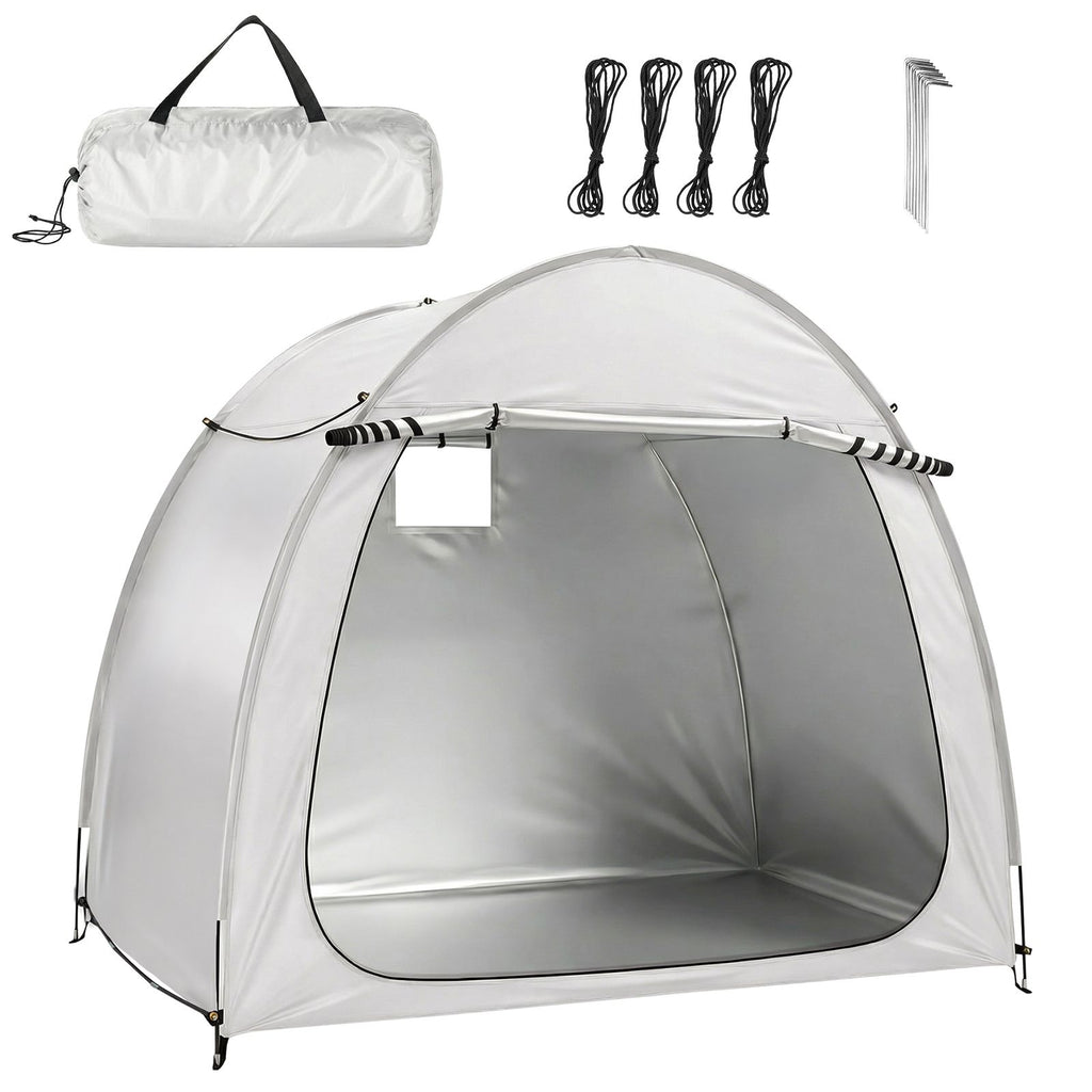 6.8x4.9FT Light Gray Arched Bicycle Storage Shed, 210D PU Silver Coated Oxford, Black Fiberglass Rod Frame, Front&Side Dual Doors, Inner Storage Bag & Portable Carry Bag