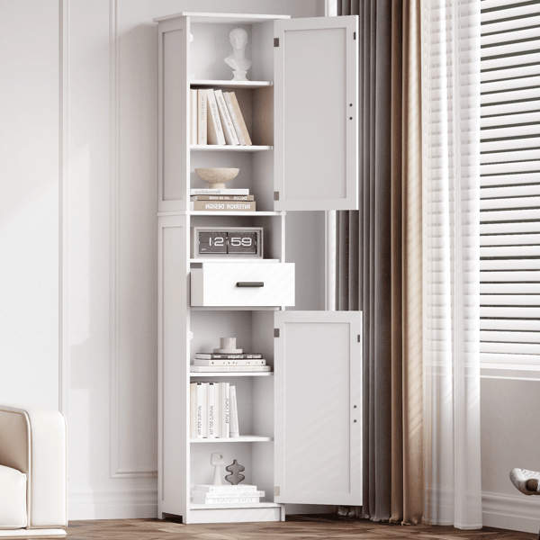 69" H Tall Bathroom Storage Cabinet with 2 Barn Doors and 1 Drawer, Narrow Storage Unit, Adjustable Shelves,Floor Cabinet for Bathroom, Living Room, Entryway,Kitchen,(White)