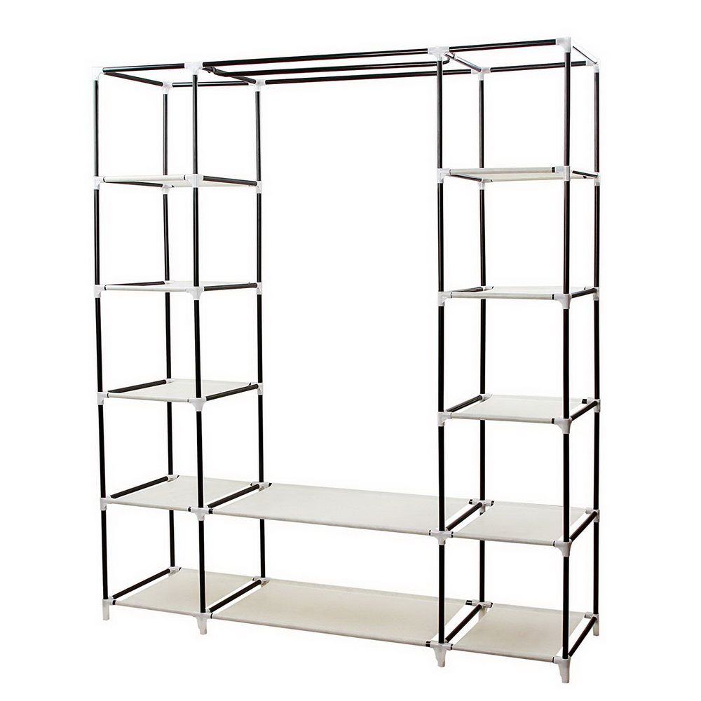 69" Portable Clothes Closet Wardrobe Storage Organizer with Non-Woven Fabric Quick and Easy to Assemble Extra Strong and Durable Beige