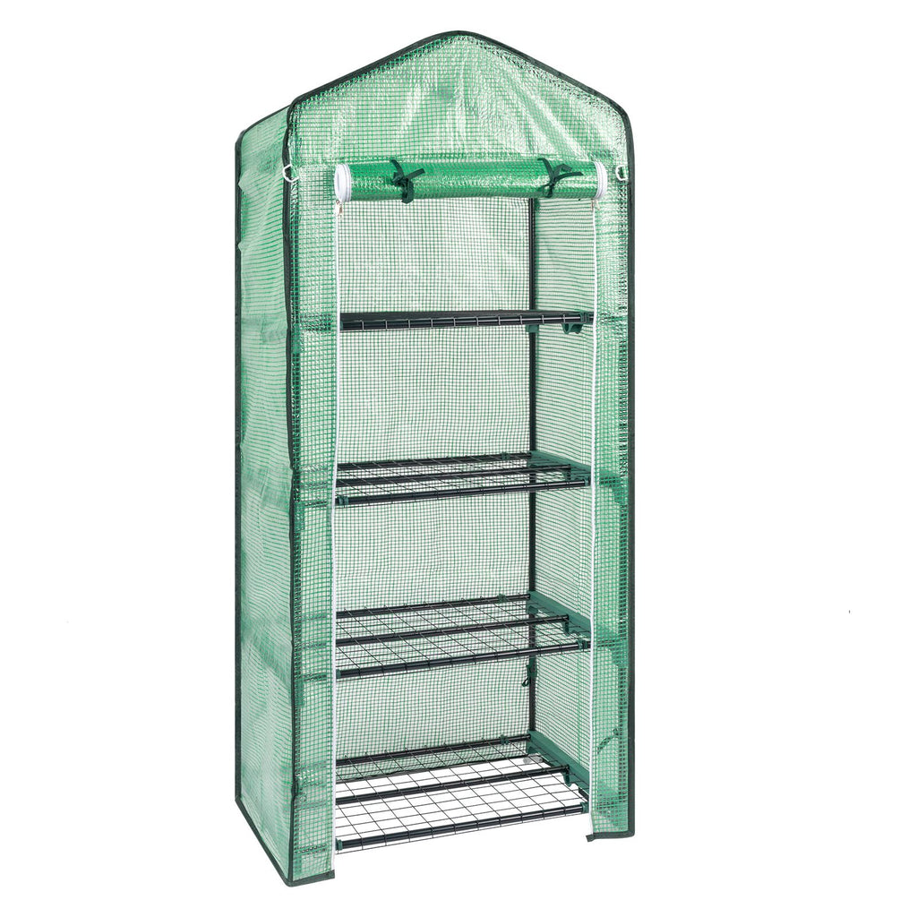 69x49x160cm Black Iron Pipe Pointed Mini Flower Stand With 4 Layers Of Grid, With Zipper Rolling Door, PE Cloth Green House(SAME AS99351374)