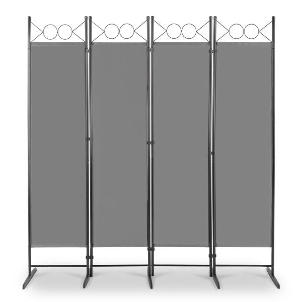 6FT 4-Fold Top With Shape 160g Polyester Cloth Plastic Feet Carbon Steel Frame Foldable Screen Gray