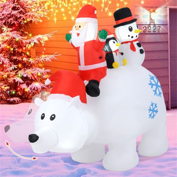 6ft Animated Inflatable Polar Bear - Head Shaking Design, 5 LED Lights, Multi-Color Christmas Characters