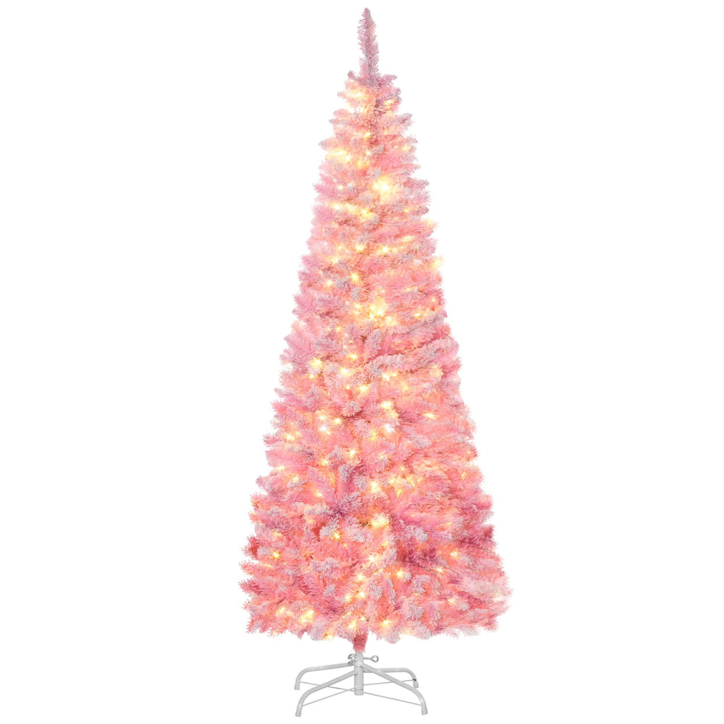6ft Artificial Christmas Tree, Pink Christmas Tree with 250 LED Lights, 500 Branches & Detachable Base, Pre Lit Christmas Tree, Pink