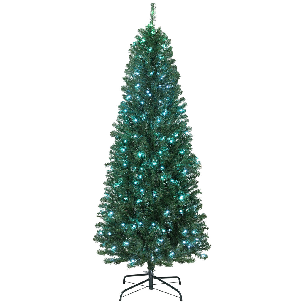 6ft Artificial Christmas Tree with Colorful DIY Synchronized Lights, Remote, Hinged Slim Fir with Daily Timer