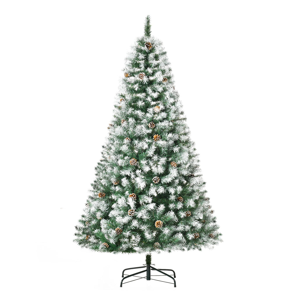 6ft Artificial Flocked Hinged Christmas Tree, Snow-Dusted Full Fir Xmas Tree with Realistic Branches, 61 Pine Cones & 800 Tips, Green