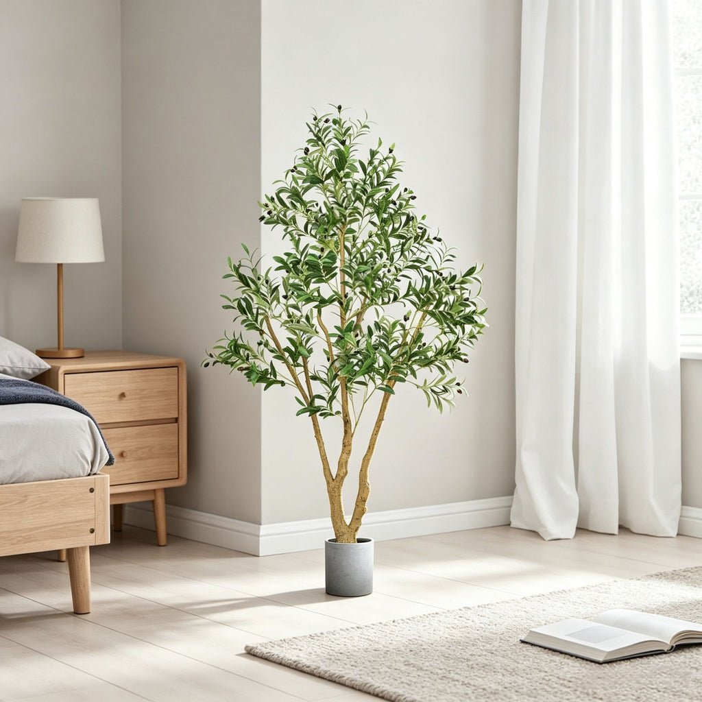 6FT Artificial Olive Tree, Natural Wood Trunk & Realistic Leaves, Faux Indoor Plant for Home, Office & Living Room Corner Decor