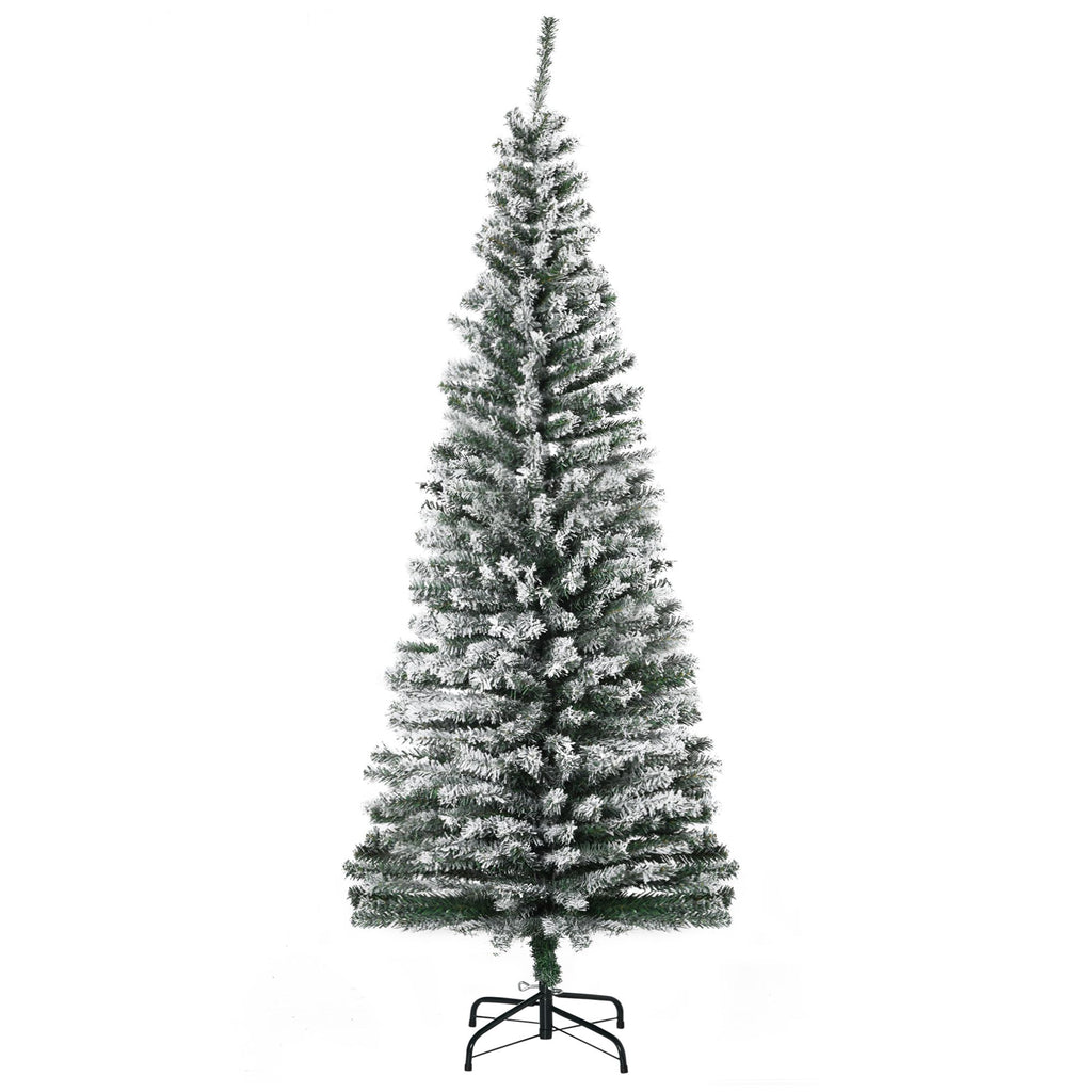 6ft Artificial Snow Flocked Christmas Tree with Foldable Steel Stand Home Indoor Decoration Green