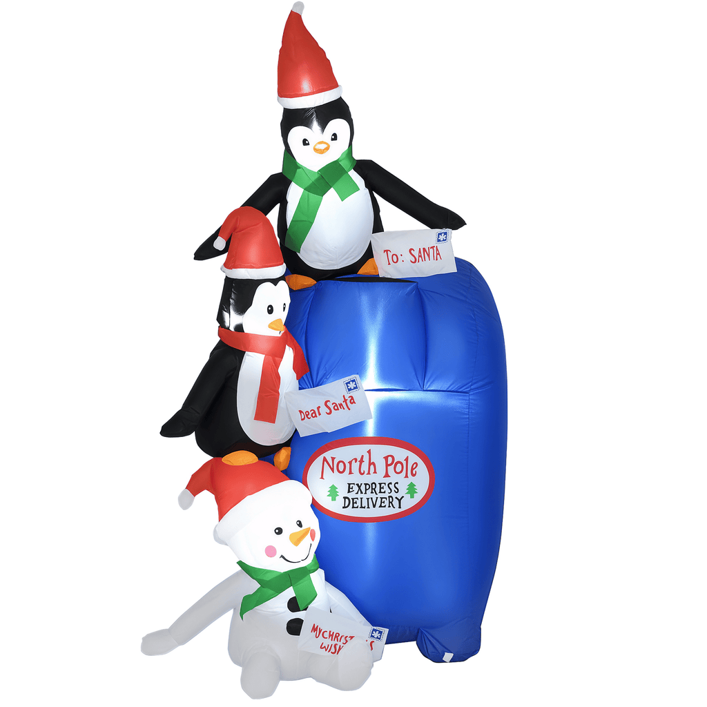 6ft Christmas Inflatables Outdoor Decorations North Pole Mailbox with Penguins and Snowman, Blow-Up Yard Christmas Decor with LED Lights Display