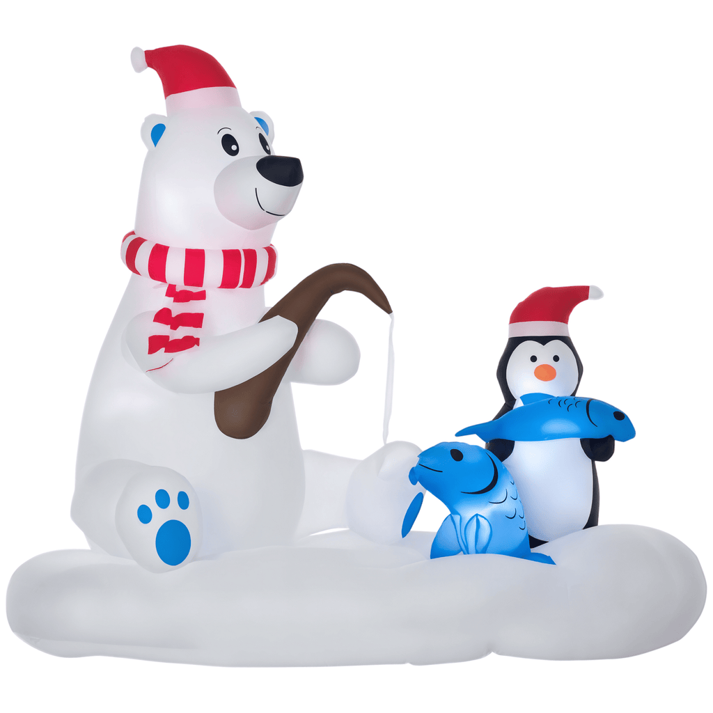 6ft Christmas Inflatables Outdoor Decorations Polar Bear and Penguin with Santa's Hat Fishing on Board, Blow-Up LED Yard Christmas Decor for Lawn Garden Party