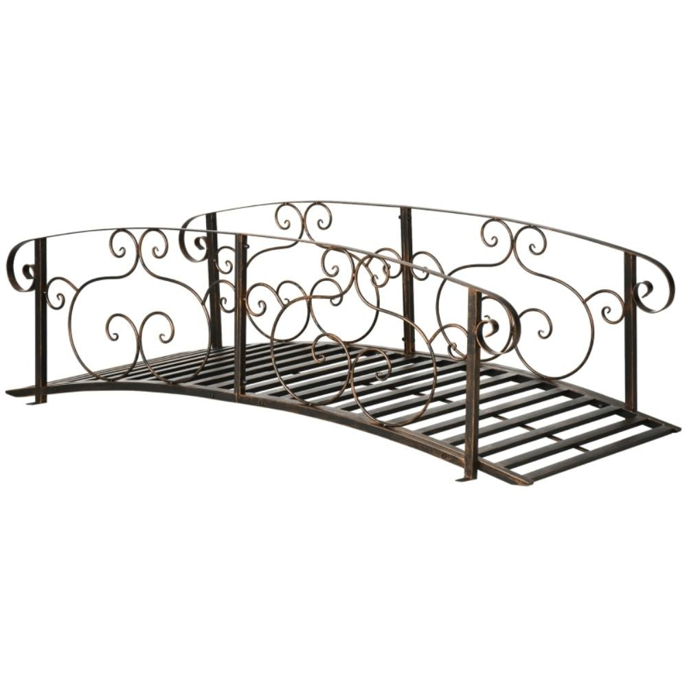 6ft Decorative Metal Garden Bridge Arch Footbridge with Safety Side Rails for Backyard Use